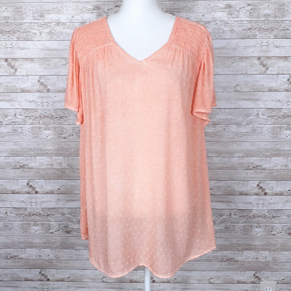 Torrid Womens Top Sz 2X Peach Swiss Dot Chiffon 19